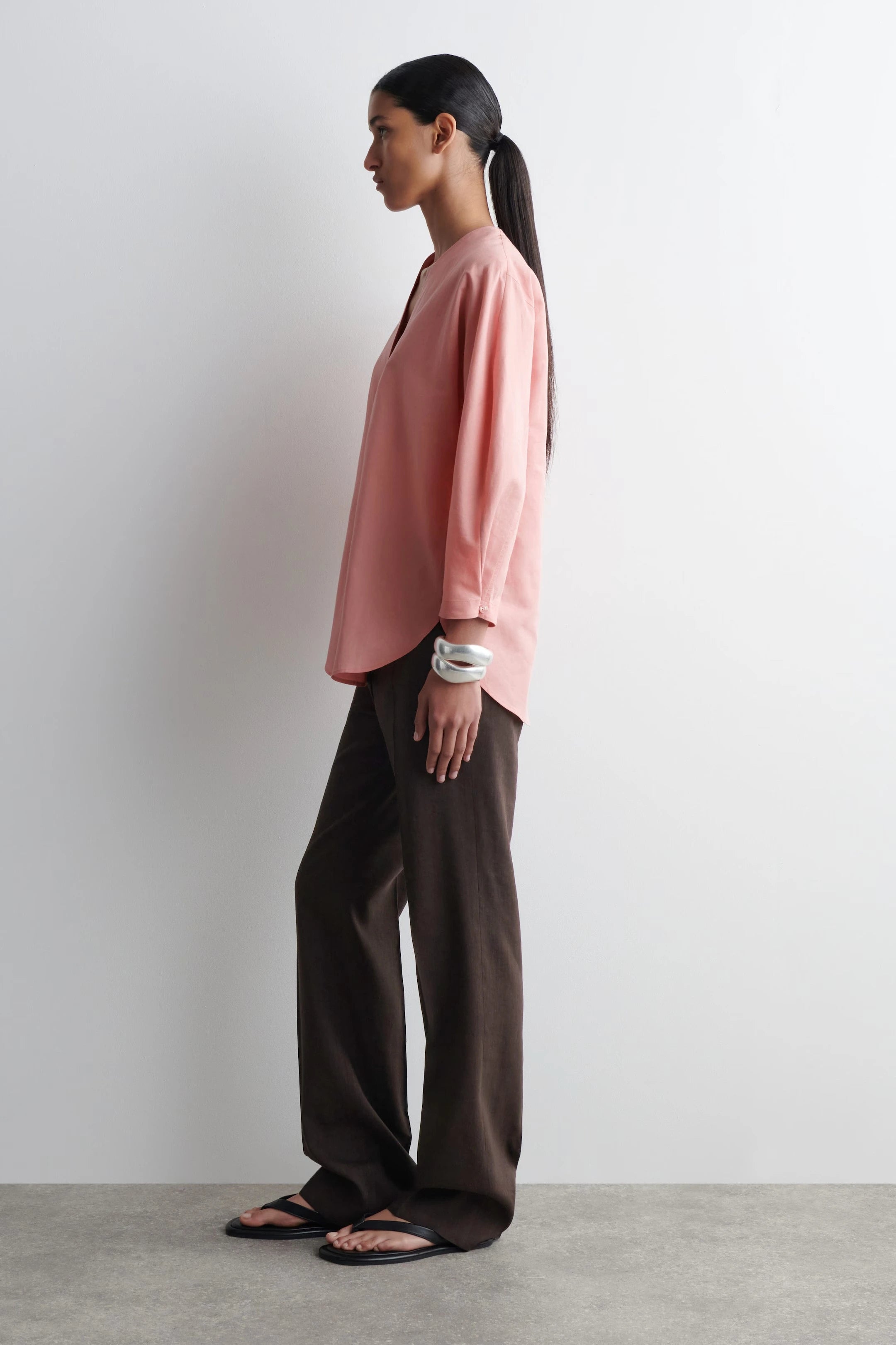 V-Neck Linen-Cotton Shirt