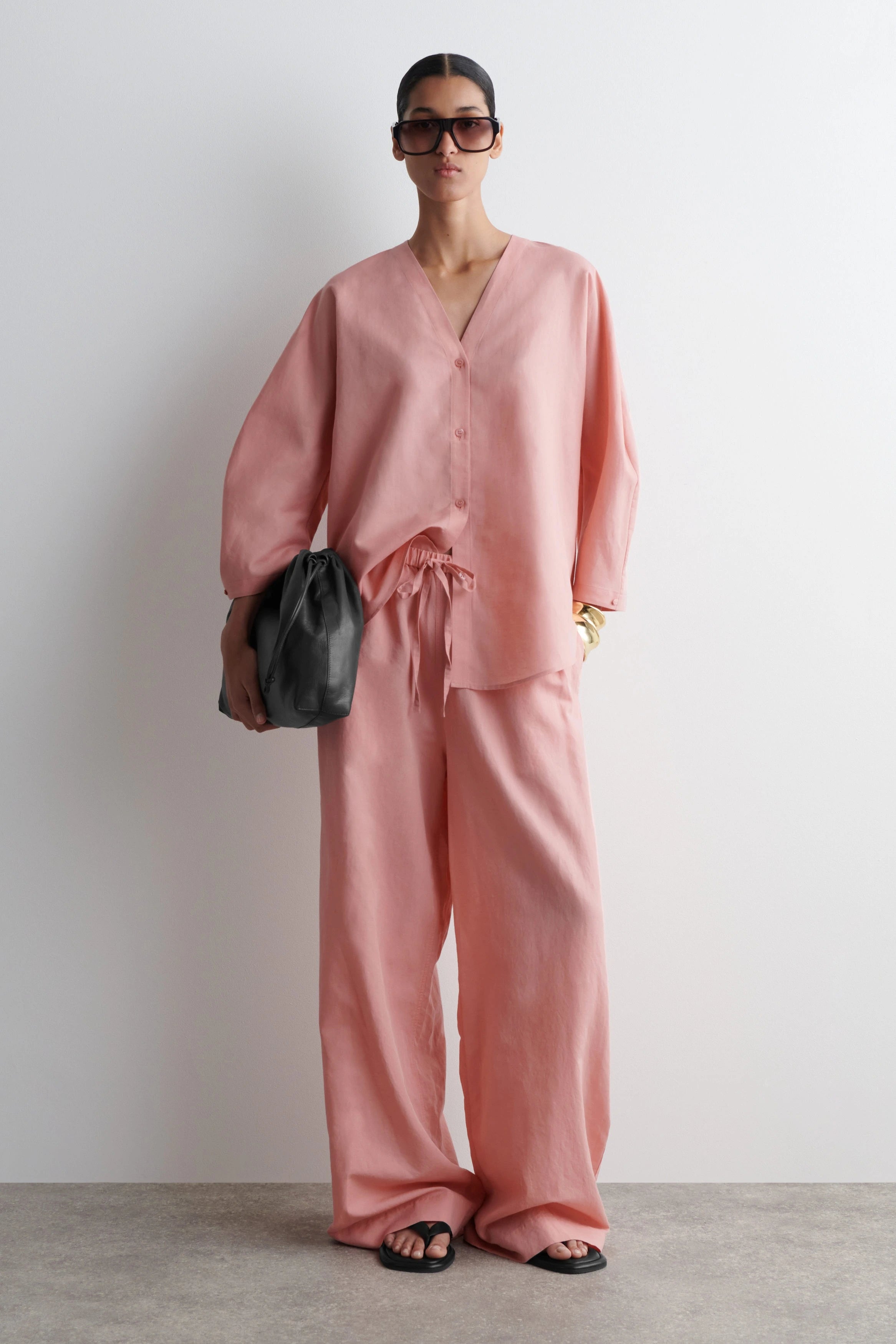 V-Neck Linen-Cotton Shirt